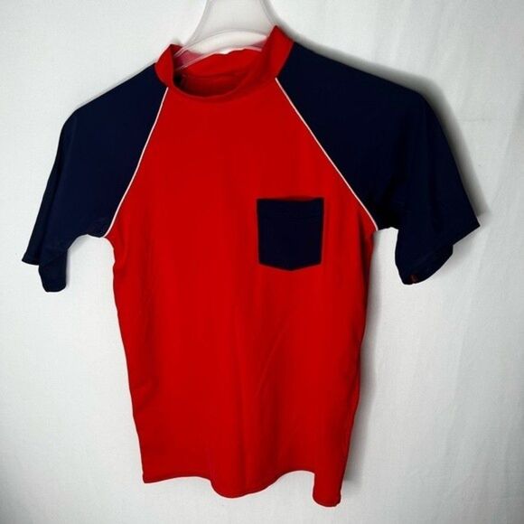 Lands’ End Short Sleeve Blue Red Rashguard Swim Shirt. Size L - Picture 5 of 13